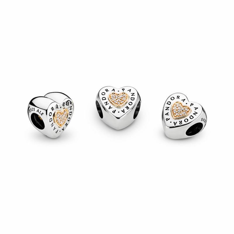 Pandora Signature Heart Charm - Two Tone/Cubic Zirconia - Canada | JQ7398LC